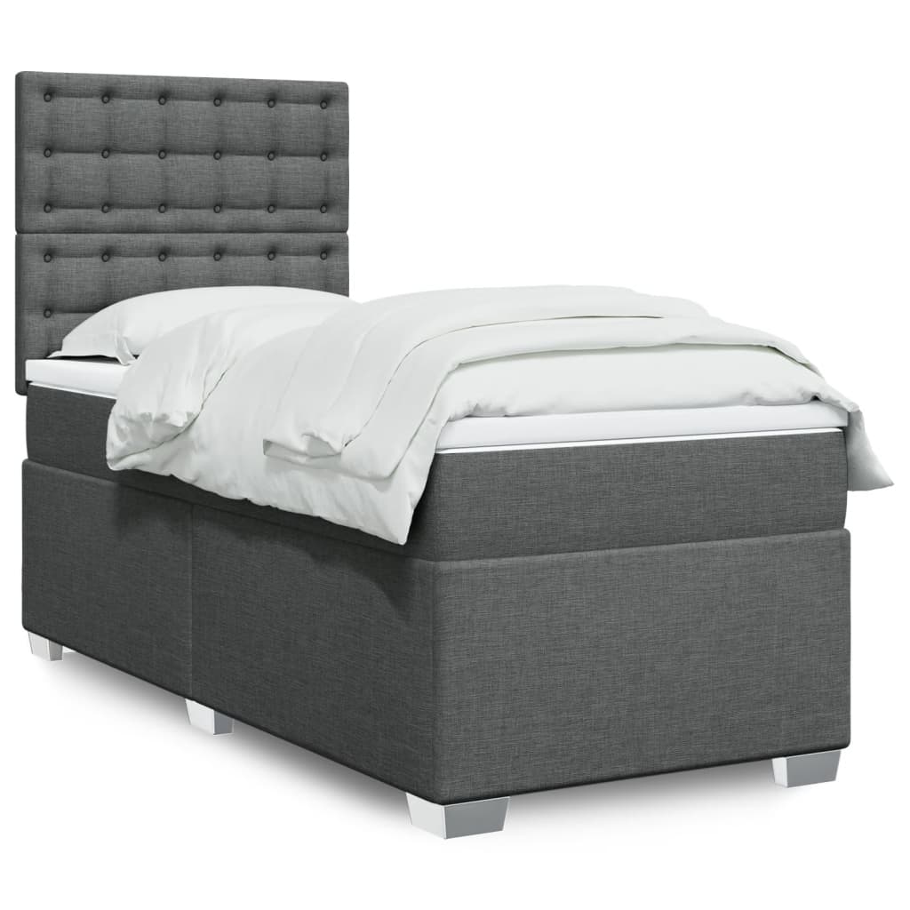 vidaXL Κρεβάτι Boxspring με Στρώμα Σκούρο Γκρι 90x190 εκ. Υφασμάτινο