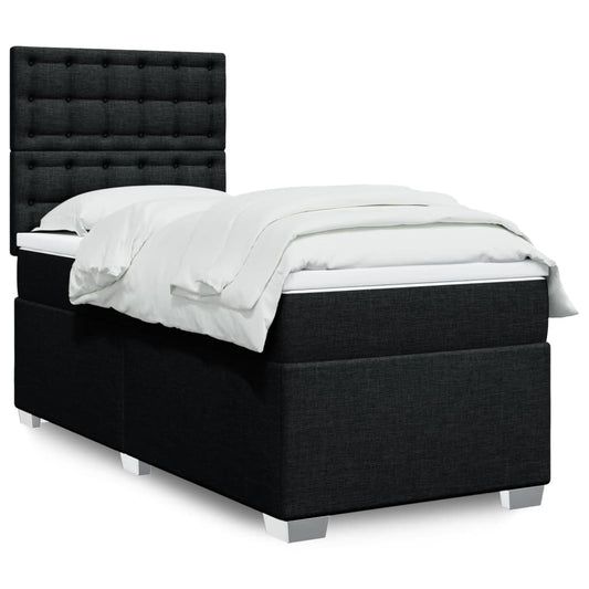 vidaXL Κρεβάτι Boxspring με Στρώμα Μαύρο 90x190 εκ.Υφασμάτινο