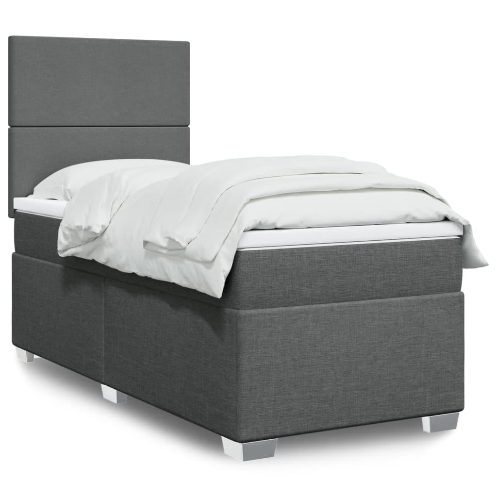 vidaXL Κρεβάτι Boxspring με Στρώμα Σκούρο Γκρι 90x200 εκ. Υφασμάτινο