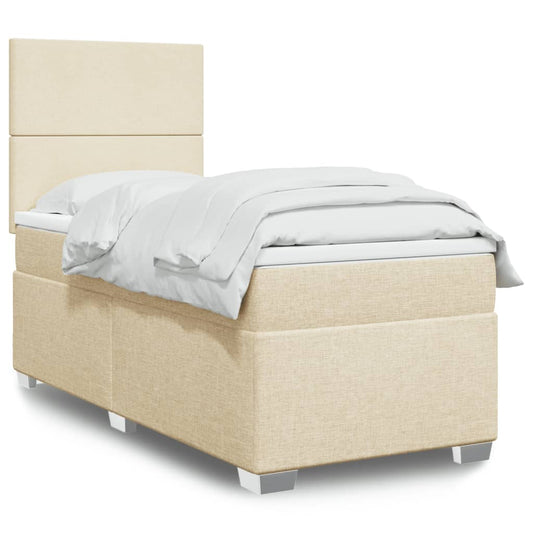 vidaXL Κρεβάτι Boxspring με Στρώμα Κρεμ 90x200 εκ.Υφασμάτινο
