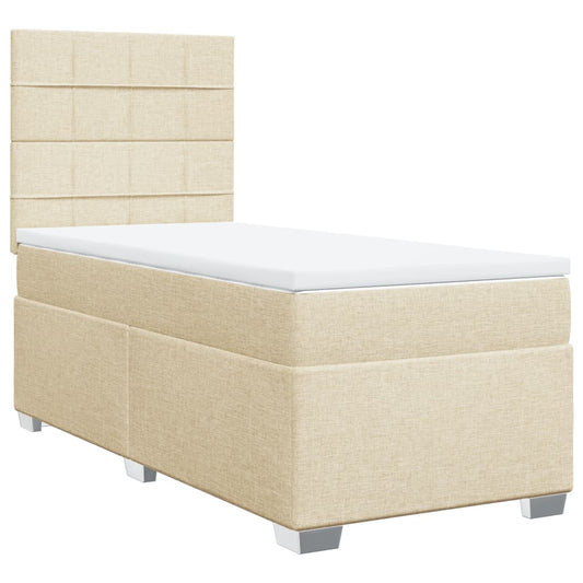 vidaXL Κρεβάτι Boxspring με Στρώμα Κρεμ 90x200 εκ.Υφασμάτινο