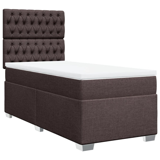vidaXL Κρεβάτι Boxspring με Στρώμα Σκούρο Καφέ 90x200 εκ. Υφασμάτινο