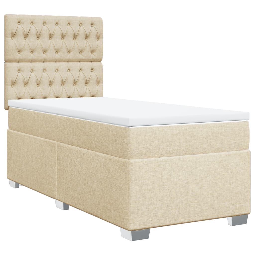 vidaXL Κρεβάτι Boxspring με Στρώμα Κρεμ 90x200 εκ.Υφασμάτινο