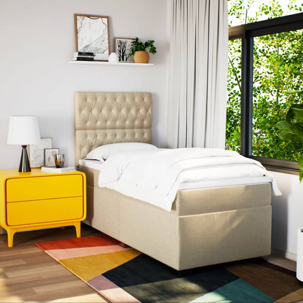 vidaXL Κρεβάτι Boxspring με Στρώμα Κρεμ 90x200 εκ.Υφασμάτινο