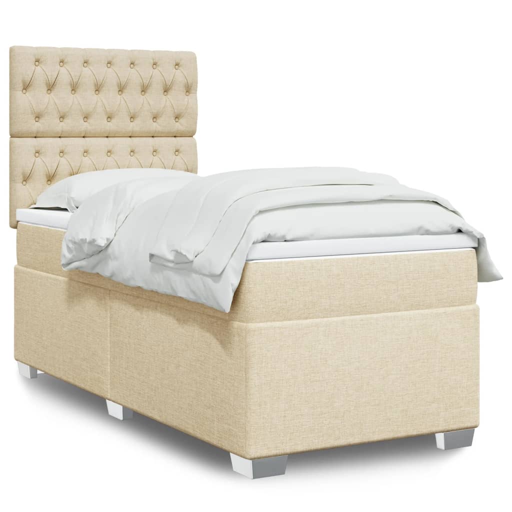 vidaXL Κρεβάτι Boxspring με Στρώμα Κρεμ 90x200 εκ.Υφασμάτινο