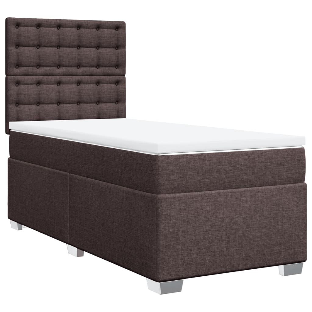 vidaXL Κρεβάτι Boxspring με Στρώμα Σκούρο Καφέ 90x200 εκ. Υφασμάτινο