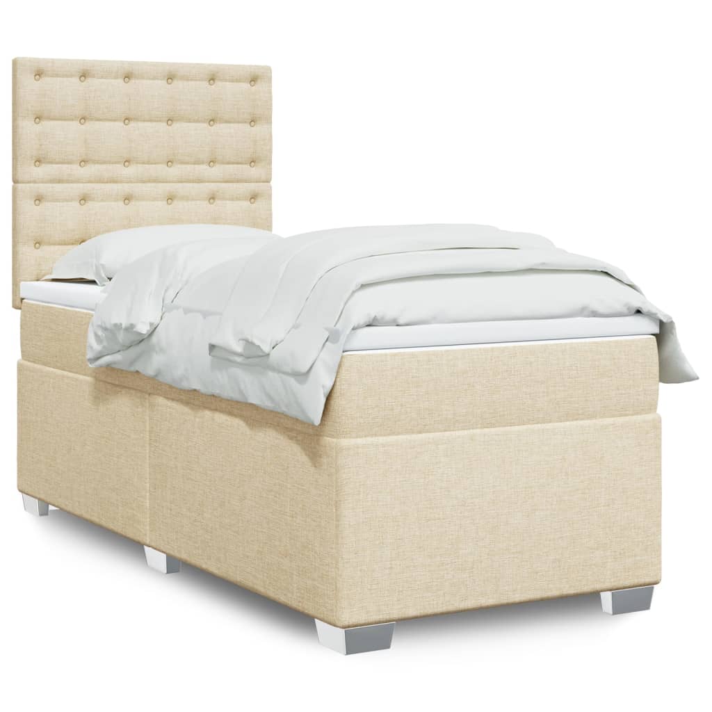 vidaXL Κρεβάτι Boxspring με Στρώμα Κρεμ 90x200 εκ.Υφασμάτινο