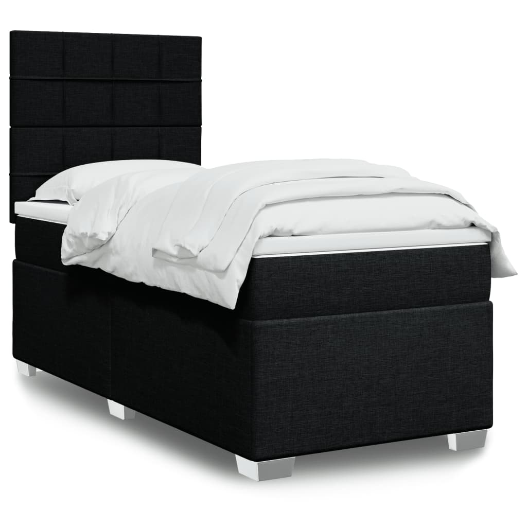 vidaXL Κρεβάτι Boxspring με Στρώμα Μαύρο 100 x 200 εκ. Υφασμάτινο
