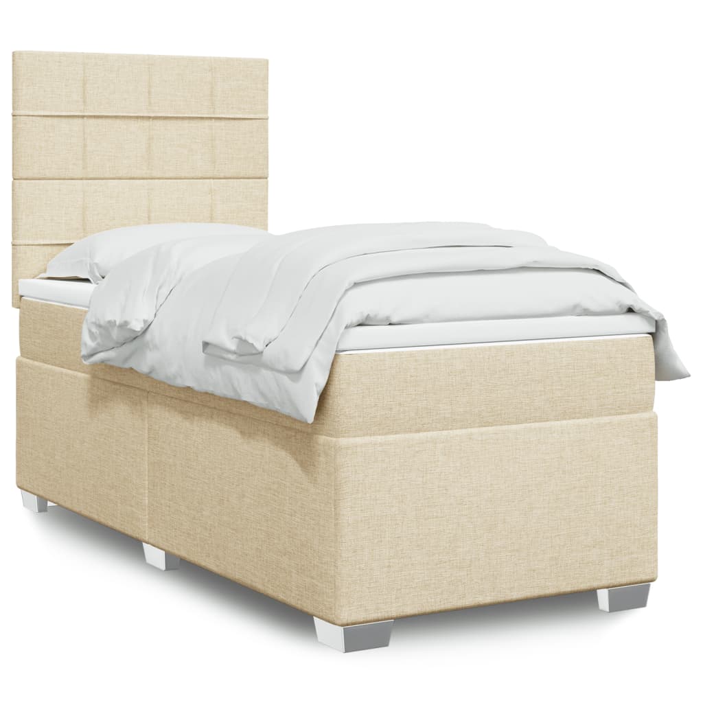 vidaXL Κρεβάτι Boxspring με Στρώμα Κρεμ 100 x 200 εκ. Υφασμάτινο