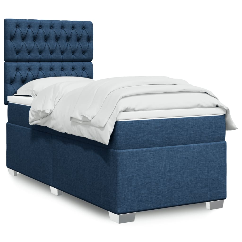 vidaXL Κρεβάτι Boxspring με Στρώμα Μπλε 100 x 200 εκ. Υφασμάτινο