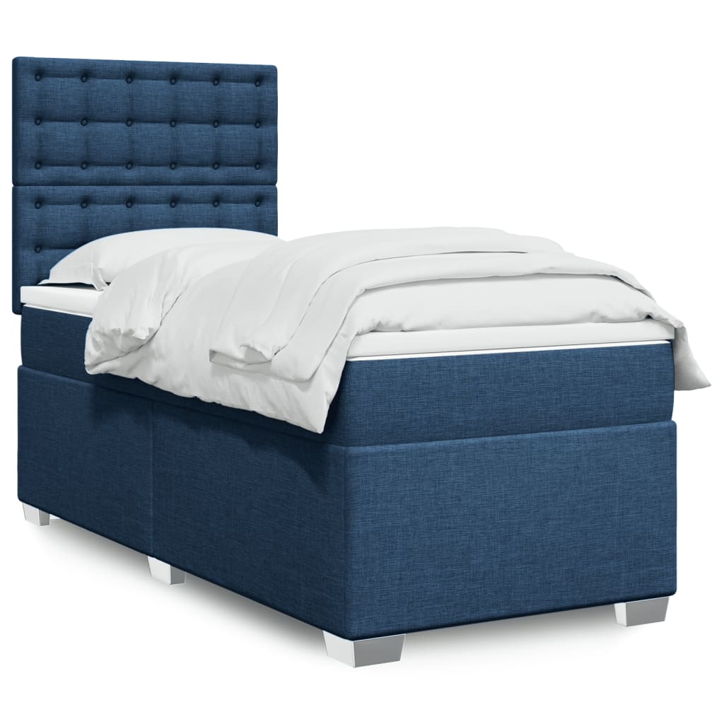 vidaXL Κρεβάτι Boxspring με Στρώμα Μπλε 100 x 200 εκ. Υφασμάτινο