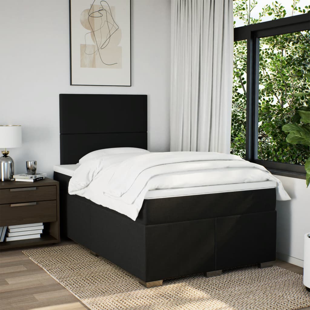 vidaXL Κρεβάτι Boxspring με Στρώμα Μαύρο 120x190 εκ. Υφασμάτινο