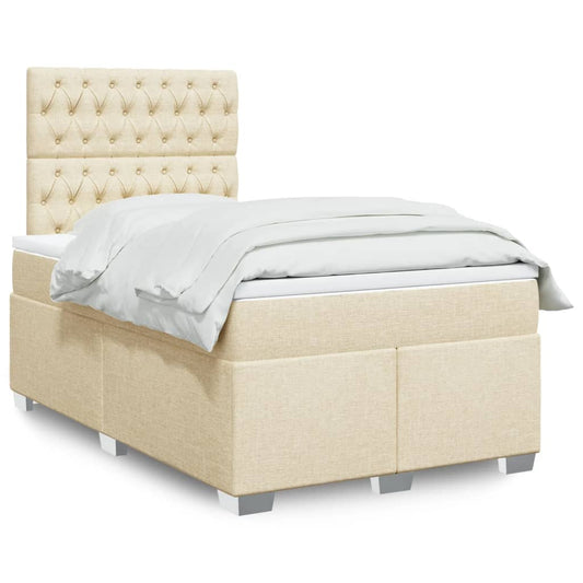 vidaXL Κρεβάτι Boxspring με Στρώμα Κρεμ 120x190 εκ. Υφασμάτινο