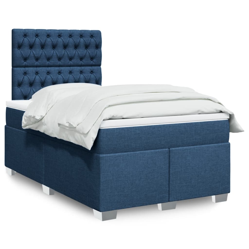 vidaXL Κρεβάτι Boxspring με Στρώμα Μπλε 120x190 εκ. Υφασμάτινο