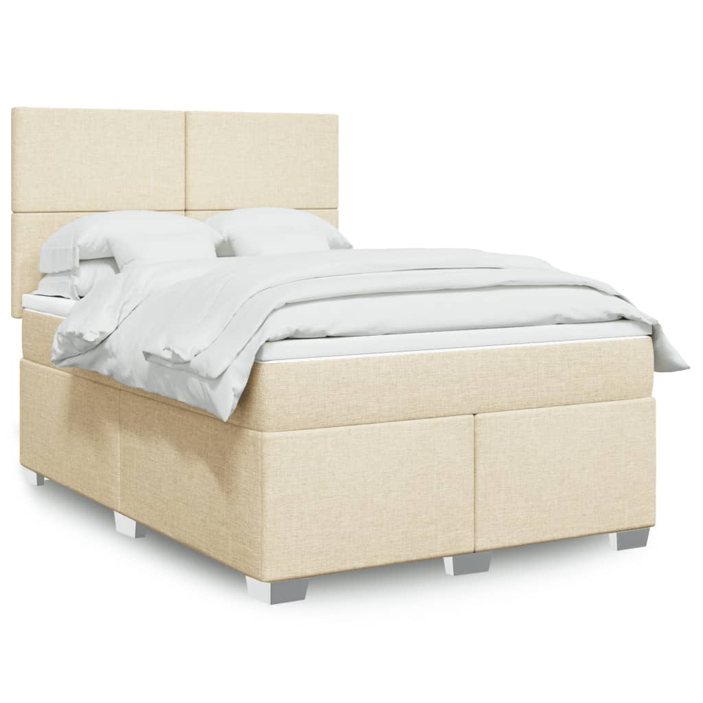 vidaXL Κρεβάτι Boxspring με Στρώμα Κρεμ 140x190 εκ. Υφασμάτινο