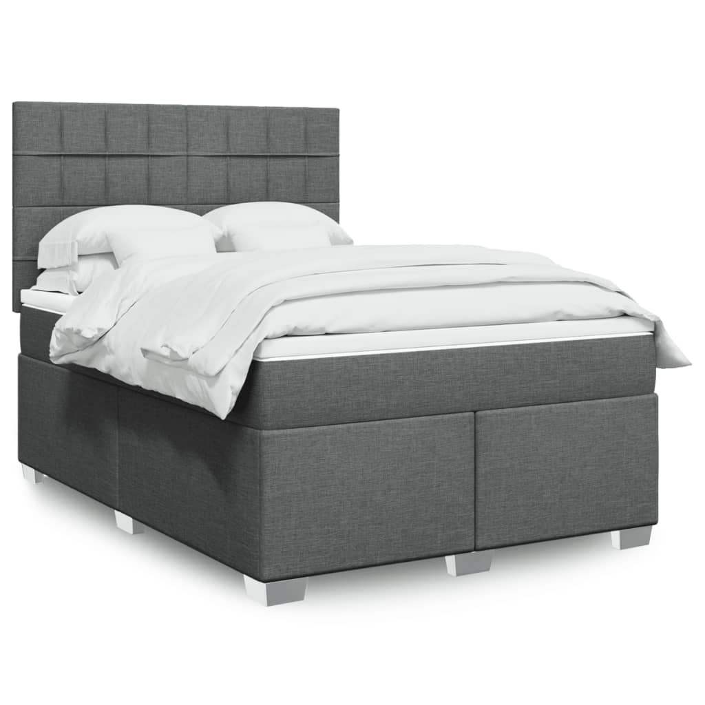 vidaXL Κρεβάτι Boxspring με Στρώμα Σκούρο Γκρι 140x190 εκ. Υφασμάτινο