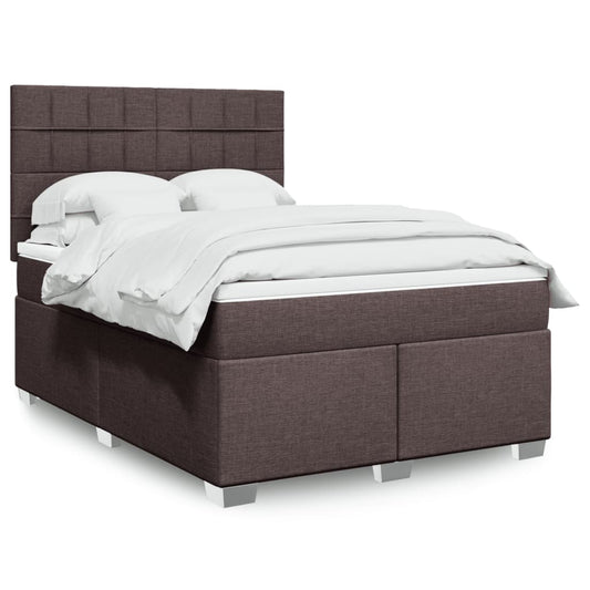 vidaXL Κρεβάτι Boxspring με Στρώμα Σκούρο Καφέ 140x190 εκ. Υφασμάτινο