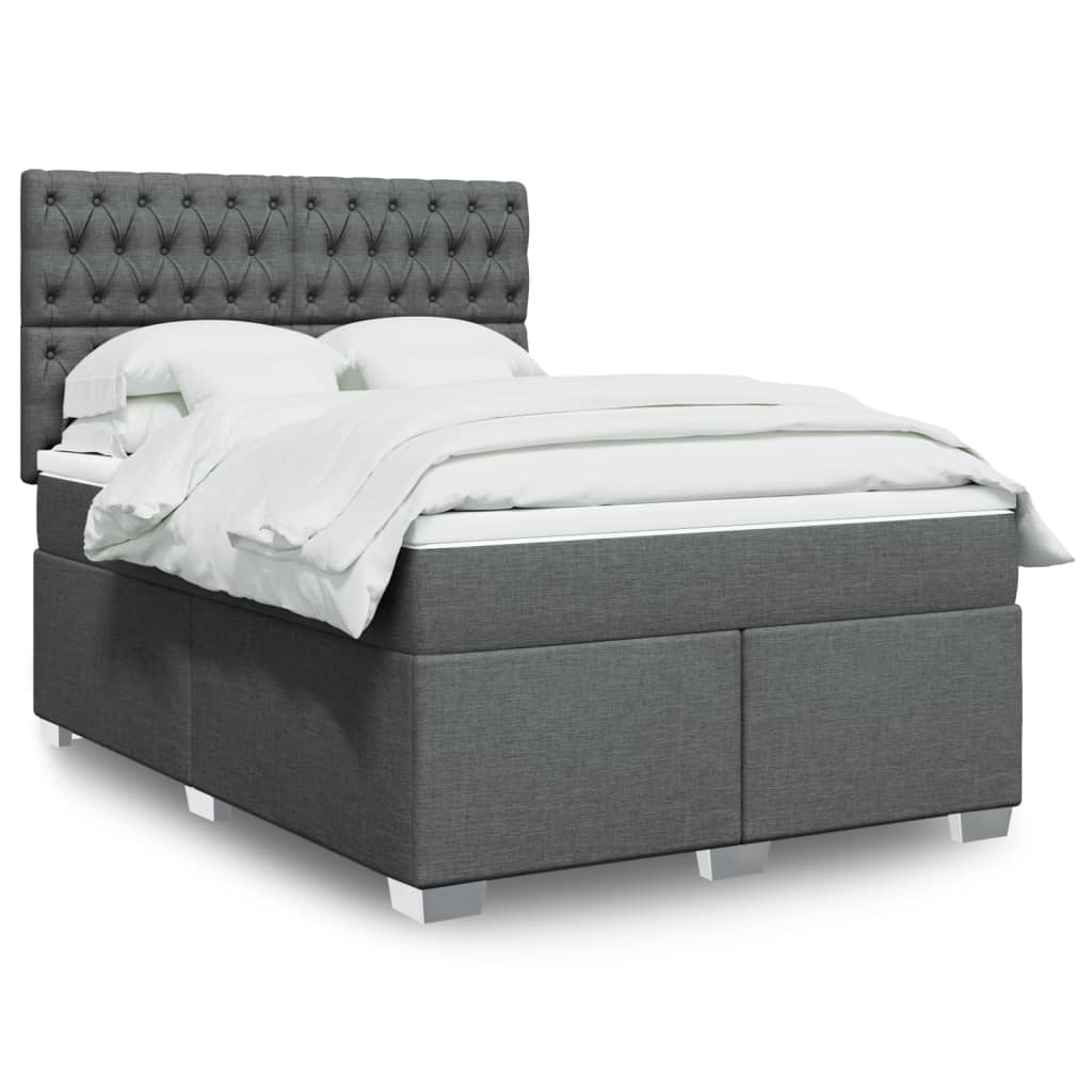 vidaXL Κρεβάτι Boxspring με Στρώμα Σκούρο Γκρι 140x190 εκ. Υφασμάτινο