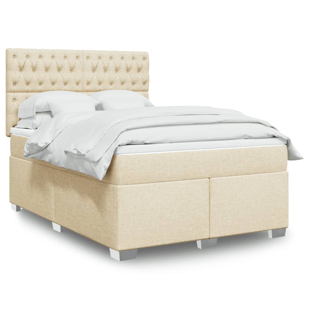 vidaXL Κρεβάτι Boxspring με Στρώμα Κρεμ 140x190 εκ. Υφασμάτινο