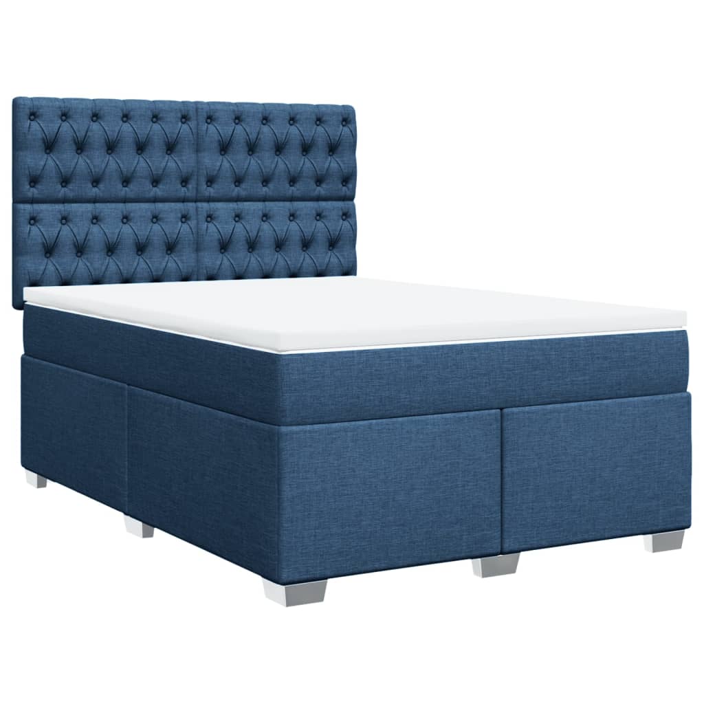 vidaXL Κρεβάτι Boxspring με Στρώμα Μπλε 140x190 εκ. Υφασμάτινο