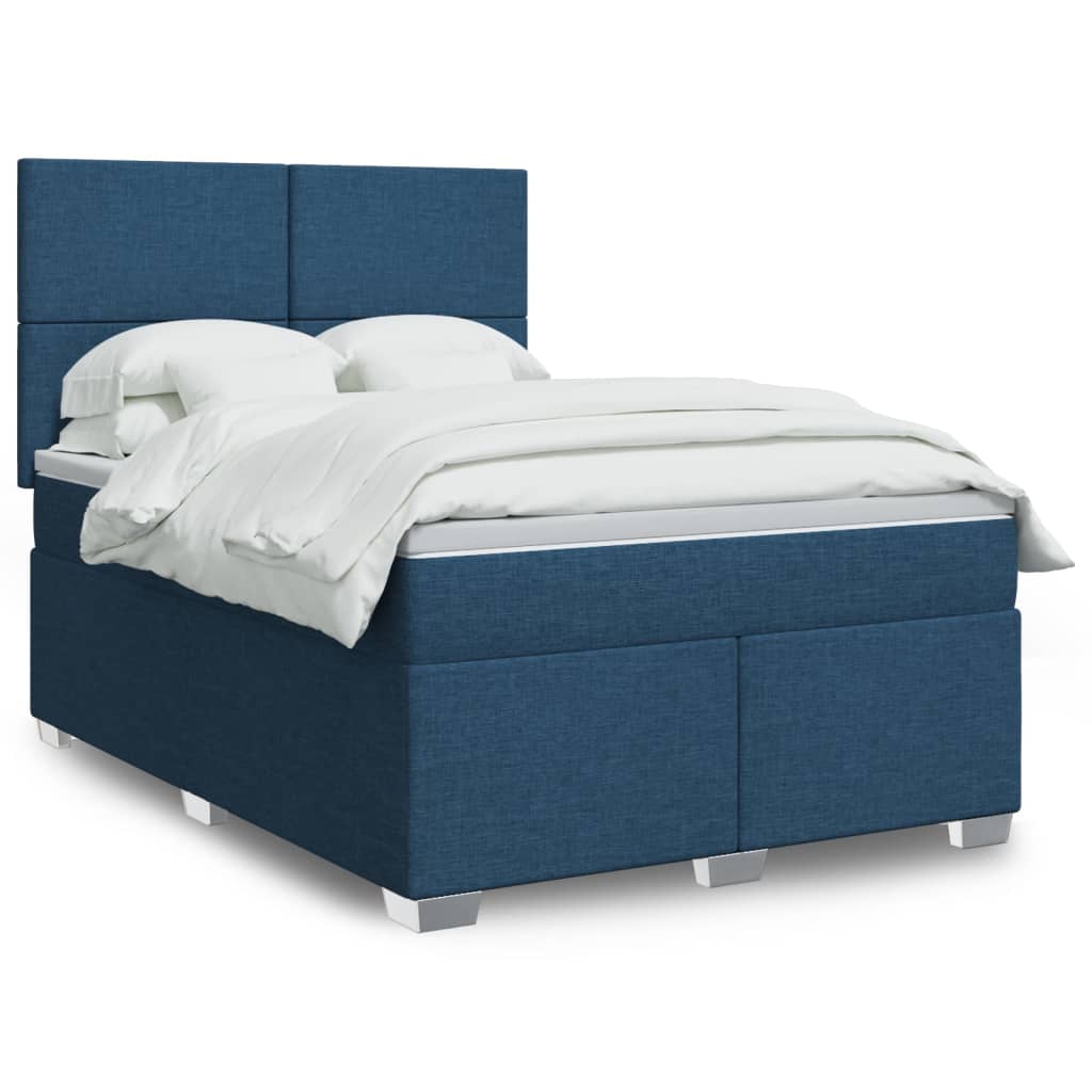 vidaXL Κρεβάτι Boxspring με Στρώμα Μπλε 140x200 εκ. Υφασμάτινο