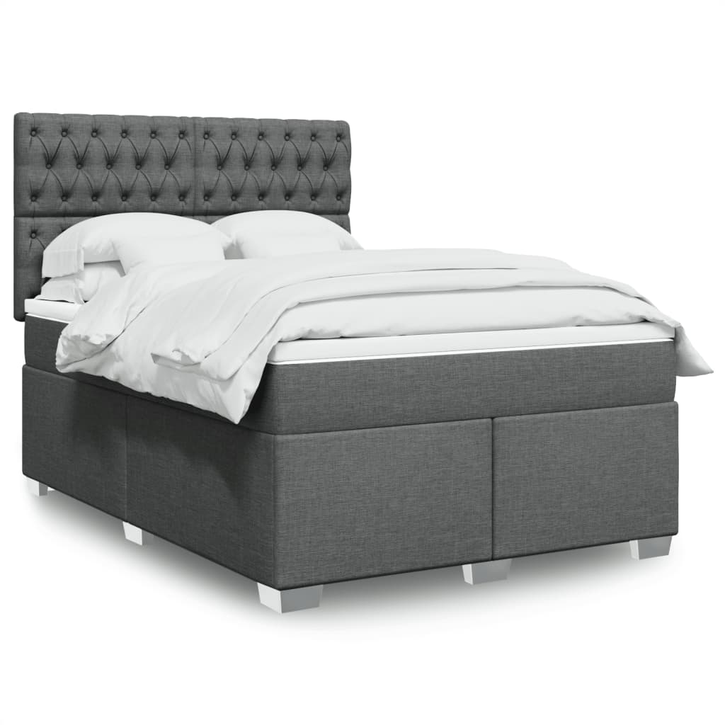 vidaXL Κρεβάτι Boxspring με Στρώμα Σκούρο Γκρι 140x200 εκ Υφασμάτινο