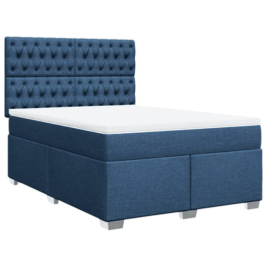 vidaXL Κρεβάτι Boxspring με Στρώμα Μπλε 140x200 εκ. Υφασμάτινο