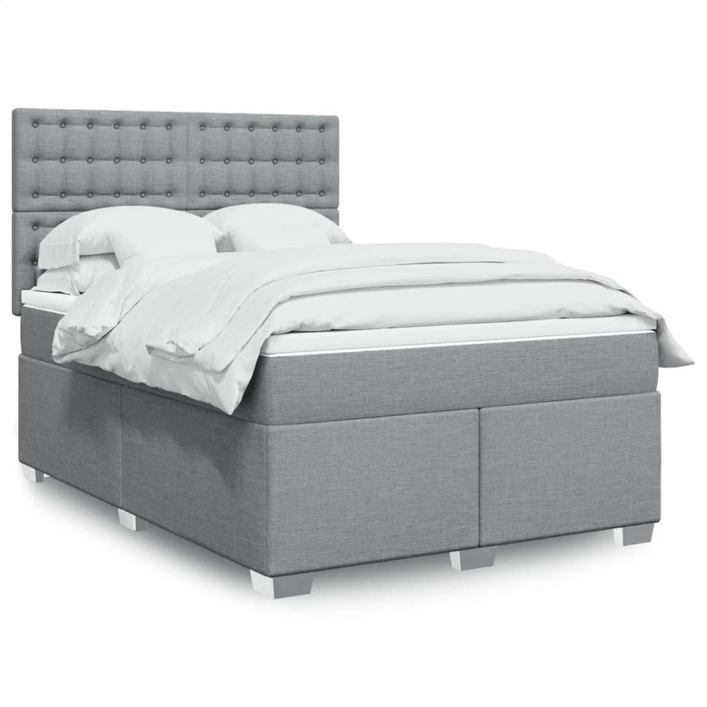 vidaXL Κρεβάτι Boxspring με Στρώμα Ανοιχτό Γκρι 140x200 εκ. Υφασμάτινο