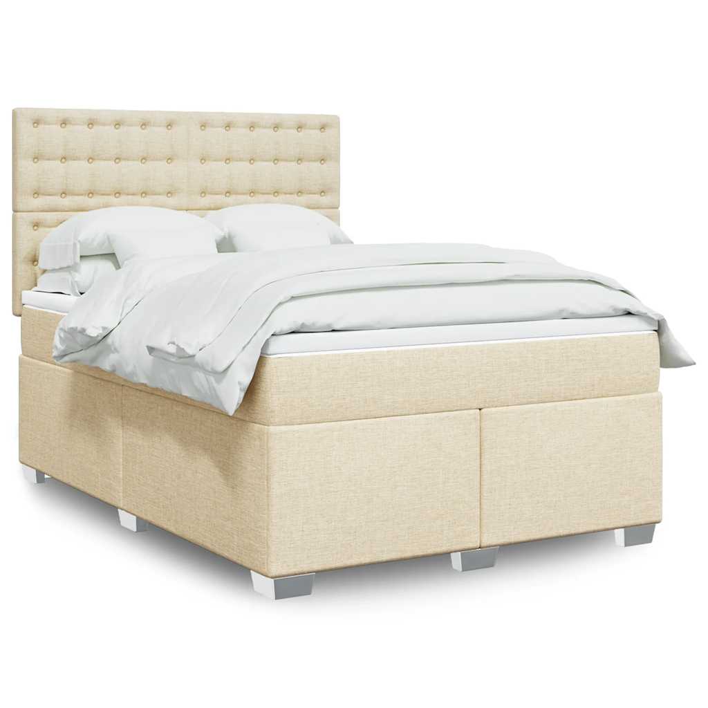 vidaXL Κρεβάτι Boxspring με Στρώμα Κρεμ 140x200 εκ. Υφασμάτινο