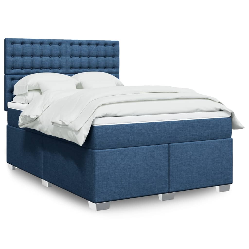 vidaXL Κρεβάτι Boxspring με Στρώμα Μπλε 140x200 εκ. Υφασμάτινο