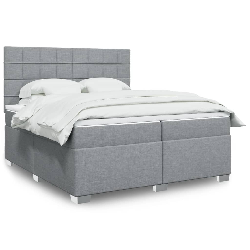 vidaXL Κρεβάτι Boxspring με Στρώμα Ανοιχτό Γκρι 200x200 εκ. Υφασμάτινο