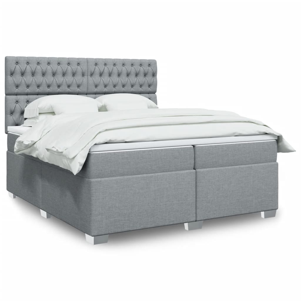 vidaXL Κρεβάτι Boxspring με Στρώμα Ανοιχτό Γκρι 200x200 εκ. Υφασμάτινο