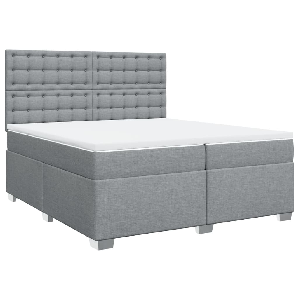 vidaXL Κρεβάτι Boxspring με Στρώμα Ανοιχτό Γκρι 200x200 εκ. Υφασμάτινο