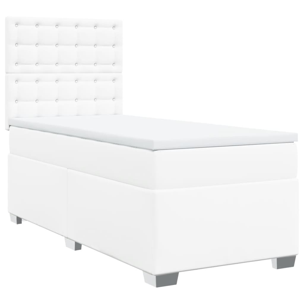 vidaXL Κρεβάτι Boxspring με Στρώμα Λευκό 90x190εκ. από Συνθετικό Δέρμα