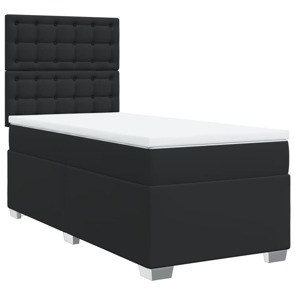 vidaXL Κρεβάτι Boxspring με Στρώμα Μαύρο 90x200εκ. από Συνθετικό Δέρμα