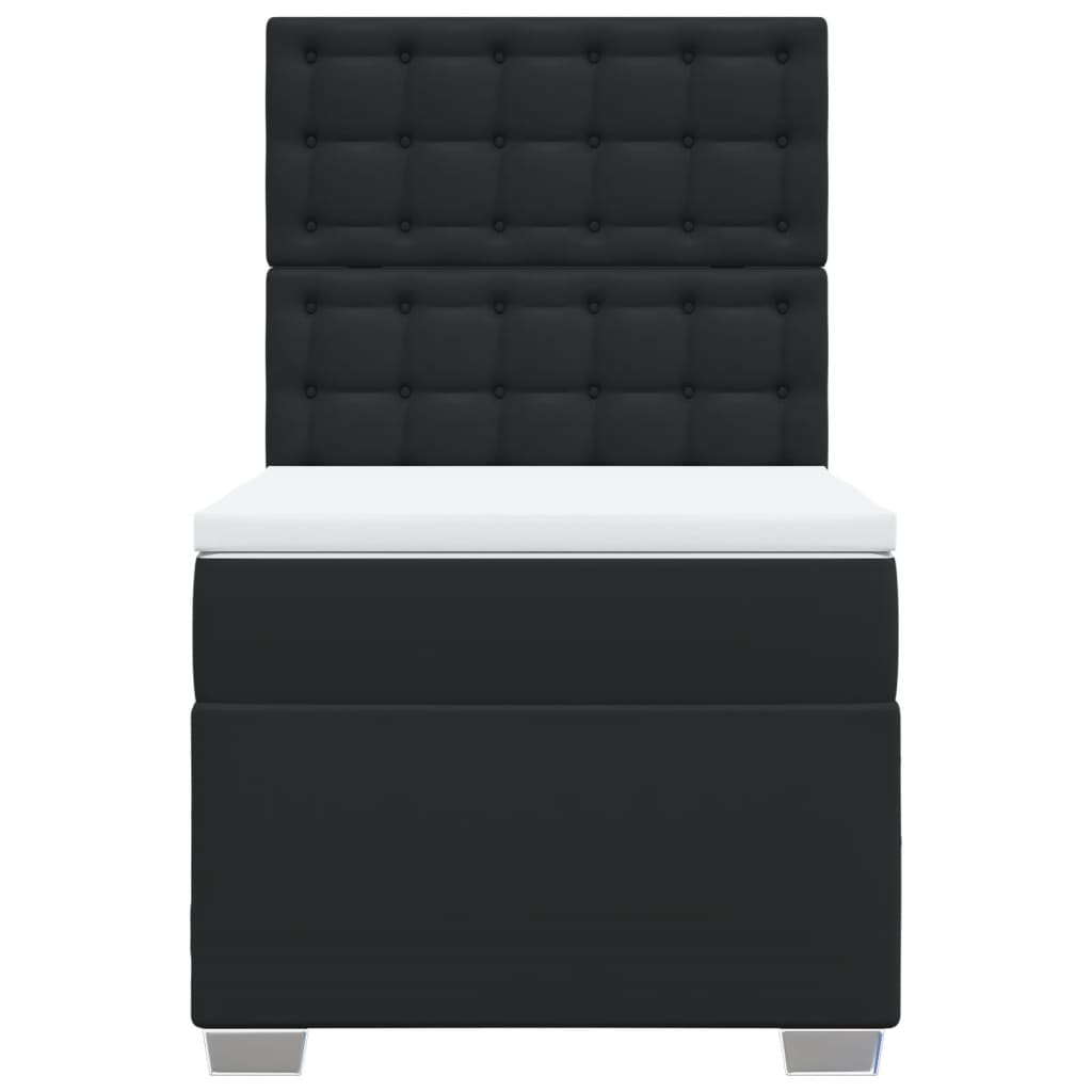 vidaXL Κρεβάτι Boxspring με Στρώμα Μαύρο 90x200εκ. από Συνθετικό Δέρμα