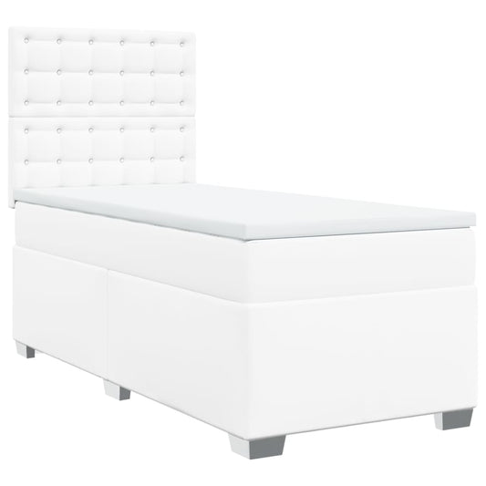 vidaXL Κρεβάτι Boxspring με Στρώμα Λευκό 100x200εκ.από Συνθετικό Δέρμα