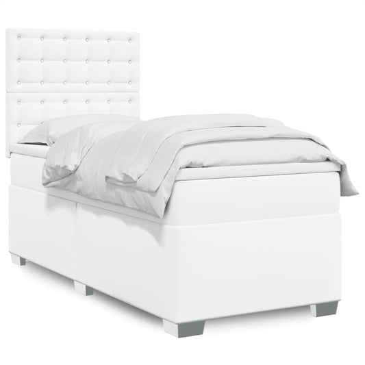 vidaXL Κρεβάτι Boxspring με Στρώμα Λευκό 100x200εκ.από Συνθετικό Δέρμα