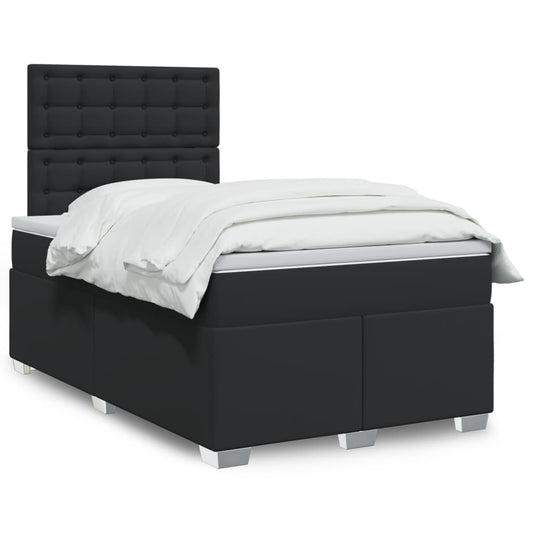 vidaXL Κρεβάτι Boxspring με Στρώμα Μαύρο 120 x 200 εκ. Συνθετικό Δέρμα
