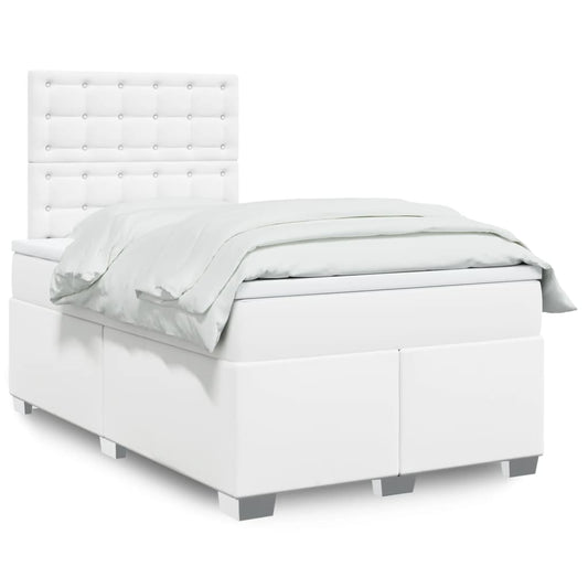 vidaXL Κρεβάτι Boxspring με Στρώμα Λευκό 120x200εκ.από Συνθετικό Δέρμα