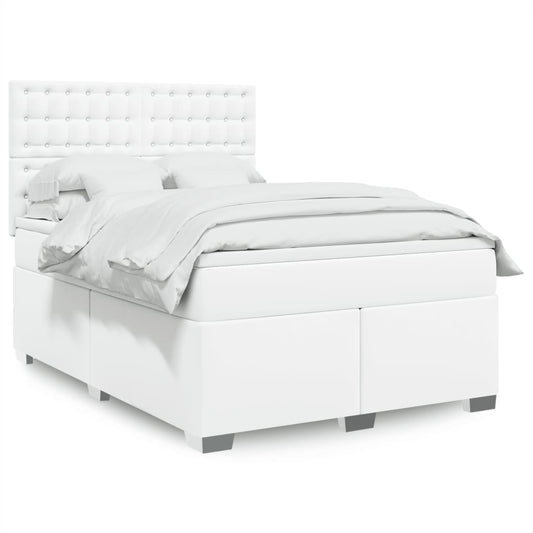 vidaXL Κρεβάτι Boxspring με Στρώμα Λευκό 140x200εκ.από Συνθετικό Δέρμα