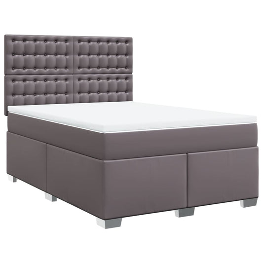vidaXL Κρεβάτι Boxspring με Στρώμα Γκρι 140x200εκ. από Συνθετικό Δέρμα