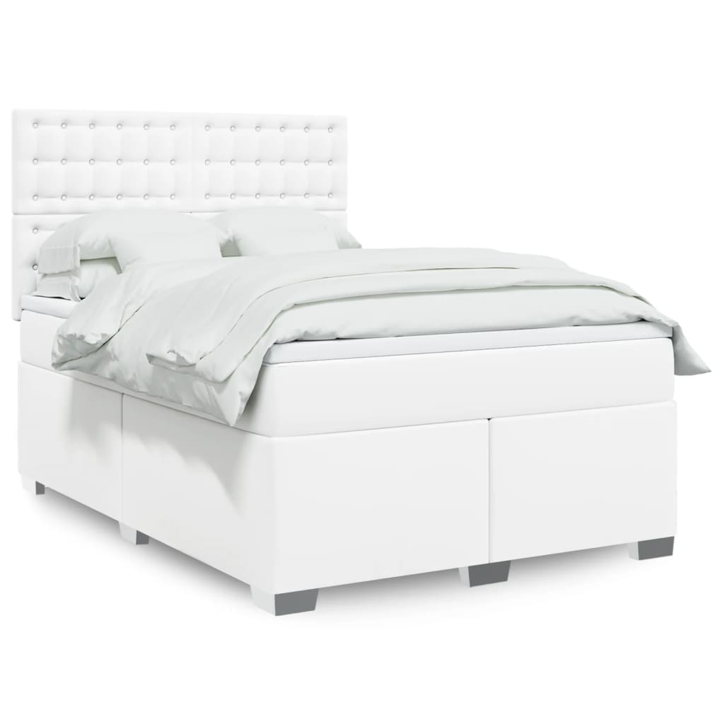 vidaXL Κρεβάτι Boxspring με Στρώμα Λευκό 160x200εκ.από Συνθετικό Δέρμα