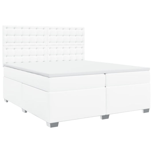 vidaXL Κρεβάτι Boxspring με Στρώμα Λευκό 200x200 εκ. Συνθετικό Δέρμα
