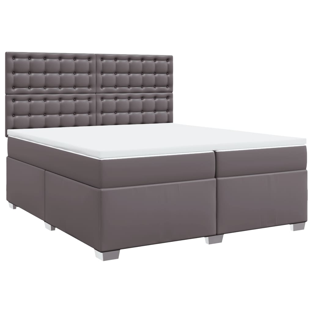 vidaXL Κρεβάτι Boxspring με Στρώμα Γκρι 200x200 εκ. Συνθετικό Δέρμα