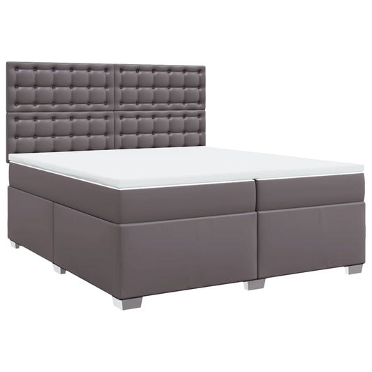 vidaXL Κρεβάτι Boxspring με Στρώμα Γκρι 200x200 εκ. Συνθετικό Δέρμα