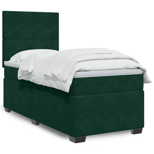 vidaXL Κρεβάτι Boxspring με Στρώμα Σκούρο Πράσινο 80x200 εκ. Βελούδινο
