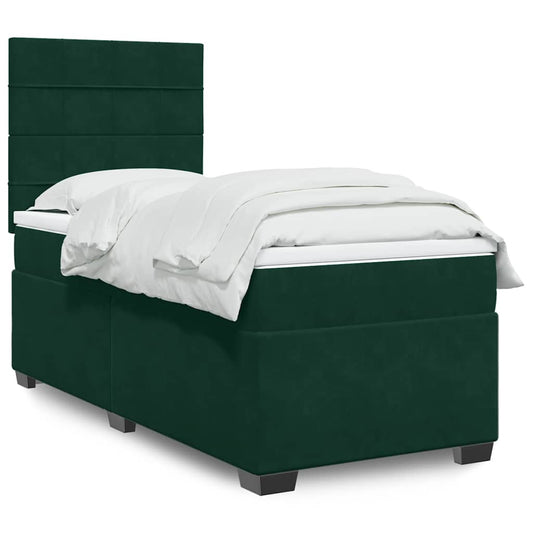 vidaXL Κρεβάτι Boxspring με Στρώμα Σκούρο Πράσινο 80x200 εκ. Βελούδινο