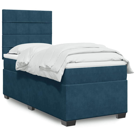 vidaXL Κρεβάτι Boxspring με Στρώμα Μπλε 80 x 200 εκ. Βελούδινο