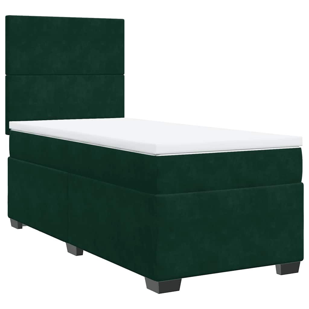 vidaXL Κρεβάτι Boxspring με Στρώμα Σκούρο Πράσινο 90x190 εκ. Βελούδινο